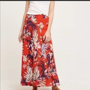 Anthropologie HD Paris Silk Orange Red Floral Skirt Size 4
